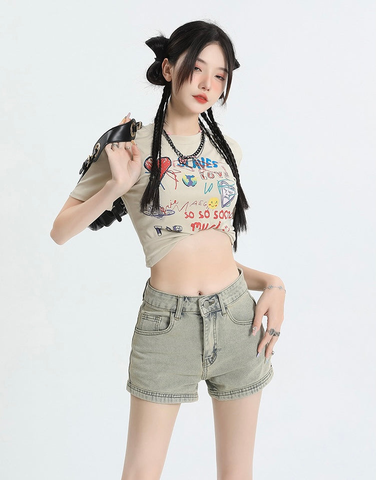 Zippered Back-Pocket Denim Shorts mry001748