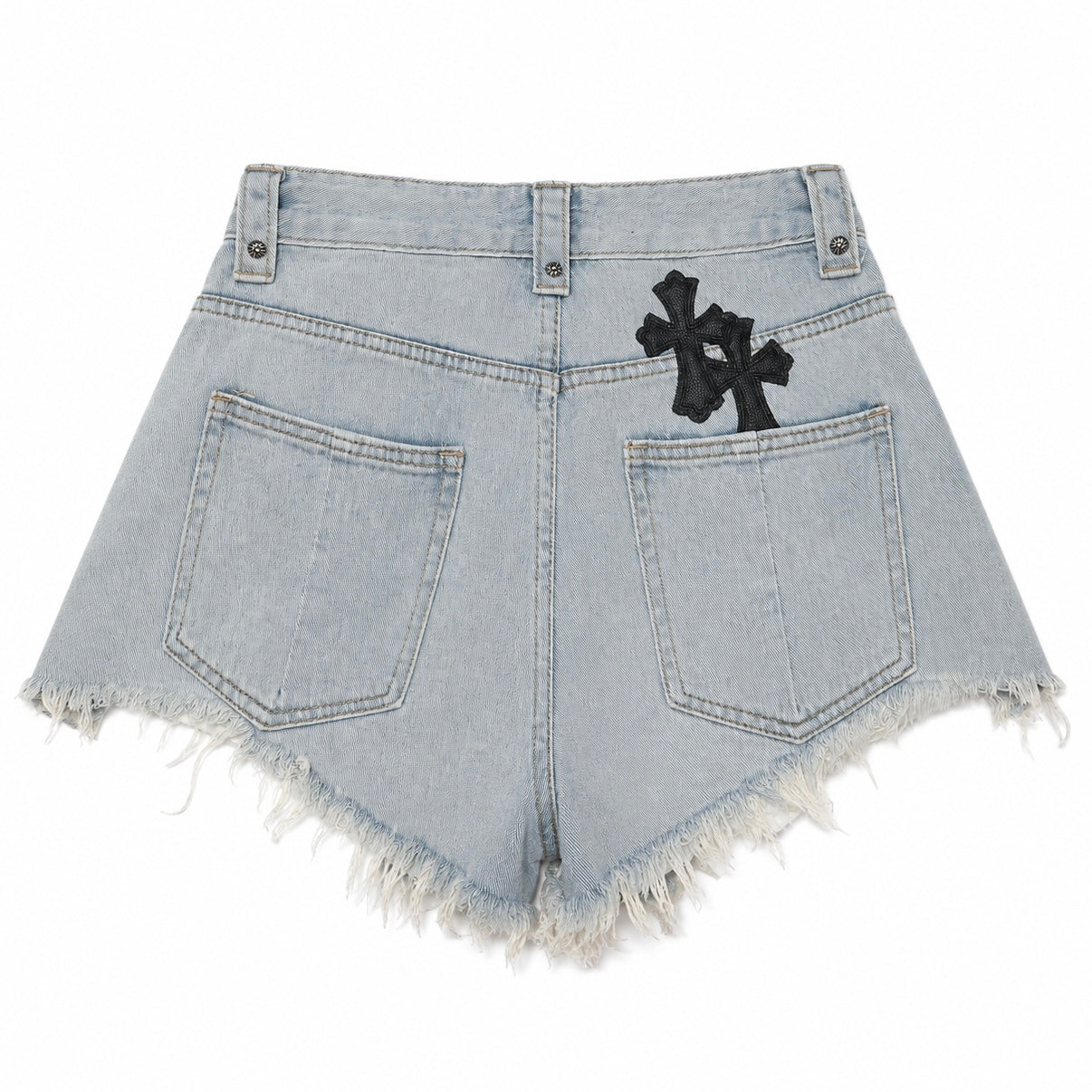 【ボトムス】クロスパッチ ダメージデニムショートパンツ mry002474