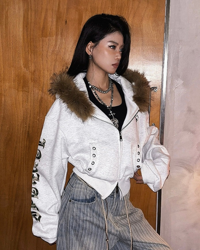 Fur Hooded Zip-Up Jacket mry002019