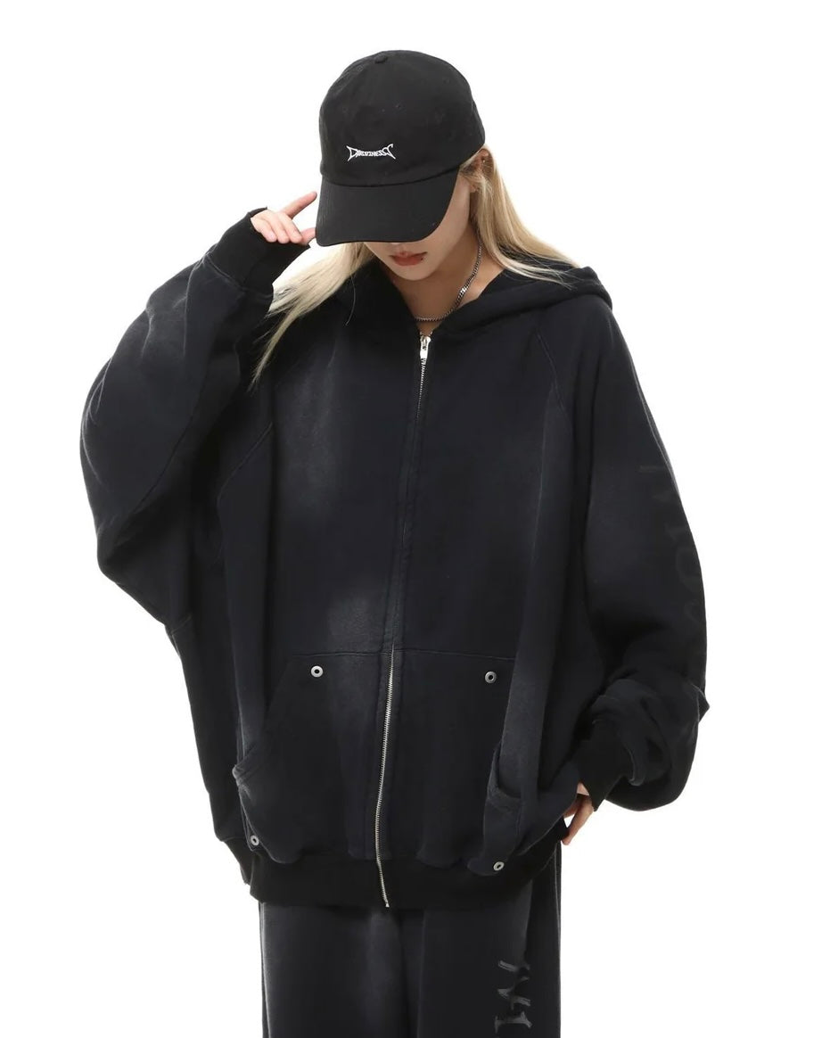 【評価★4.8以上／Tops】UNISEX DAMAGE DOLMAN ZIP HOODIE mry001907