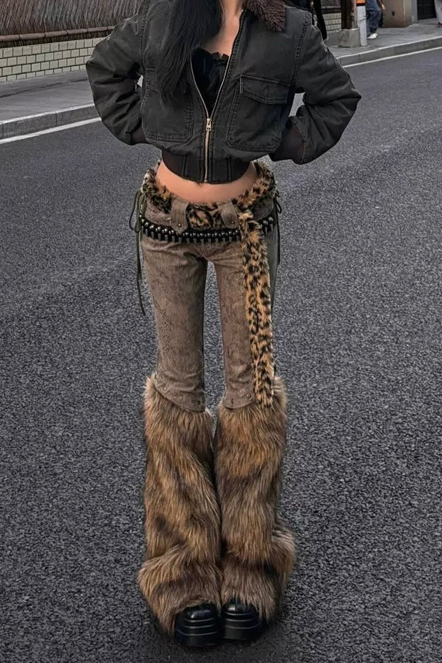 【ボトムス】グランジフェイクファーディテールパンツ mry002174