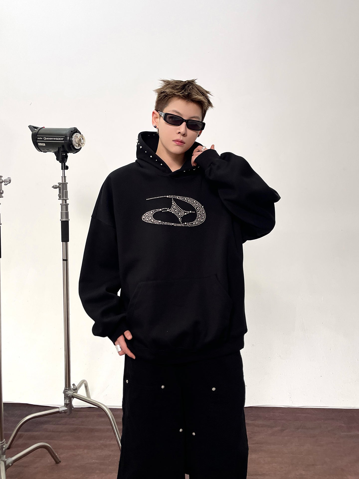 【評価★4.8以上／高品質】Rhinestone Logo Oversized Hoodie mry001901