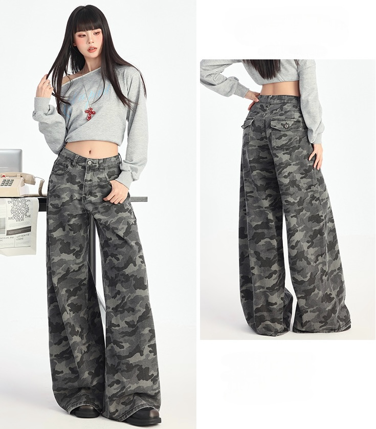 Camo Wide-Leg Denim Pants mry001745