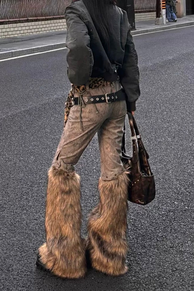 Grunge Faux Fur Detail Pants mry002174