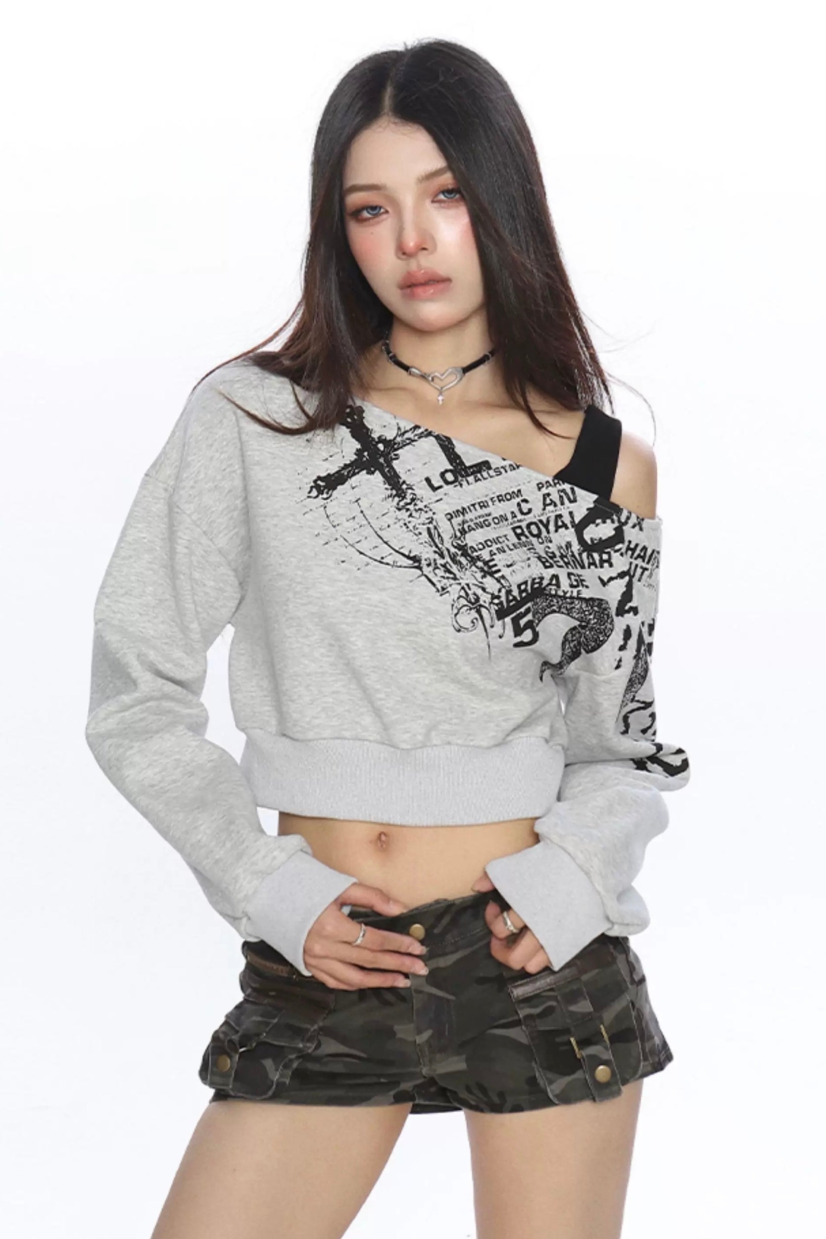 Grunge Graphic Cropped Top mry002192