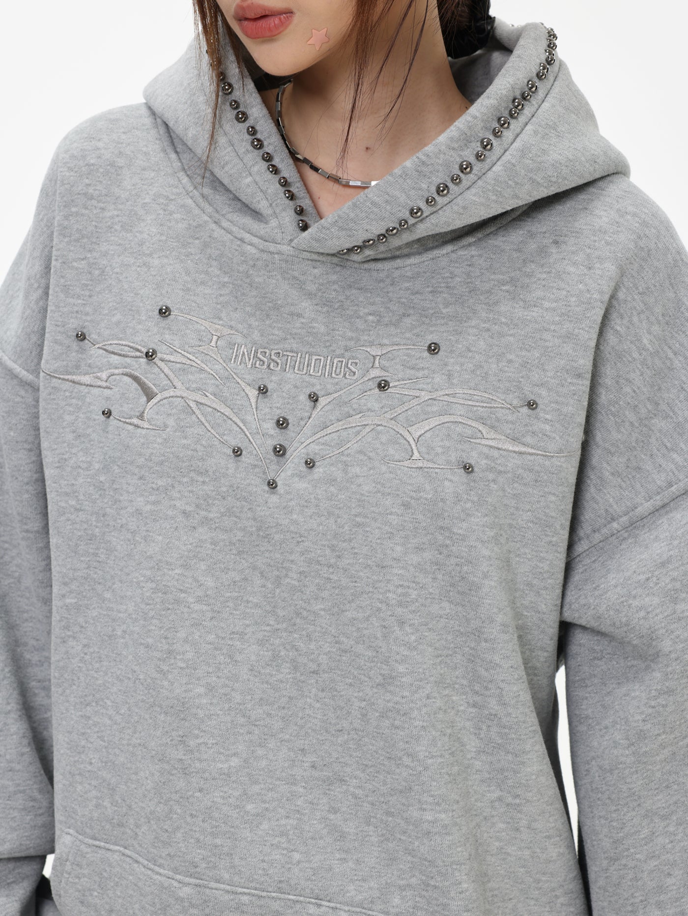 【評価★4.8以上／高品質】Tribal Studded Oversized Hoodie mry001900