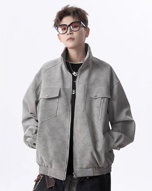 【2color】Faux Suede Stand Collar Jacket mry001831