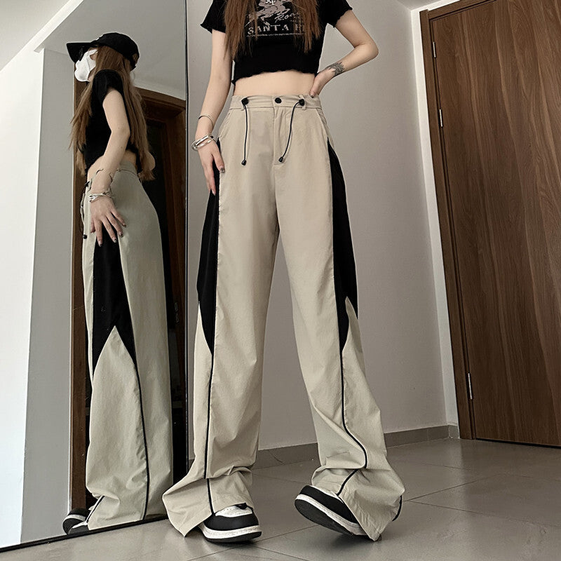 ２カラー展開 2023SS カラーブロッキング デザイン アメリカン レトロ ワイドレッグパンツ ユニセックス 韓国ストリート韓国カジュアル　mry000910
