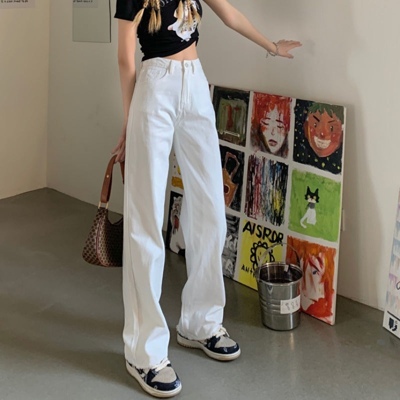 韓国スタイル　ルーズ　ハイウエスト　ストレートパンツ　mry000101