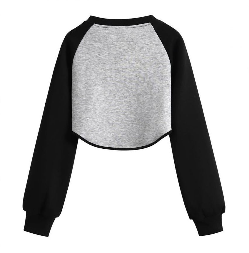 Metal Hook Contrast Cropped Sweatshirt mry001663