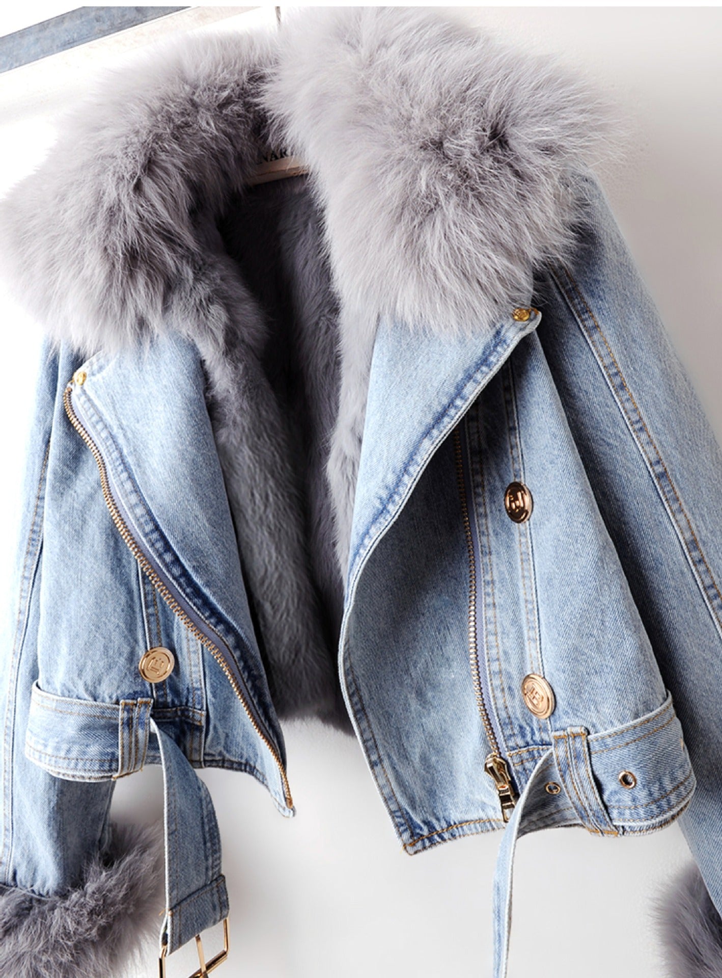 【評価★4.8以上／2color】Luxury Faux Fur Denim Jacket mry001938