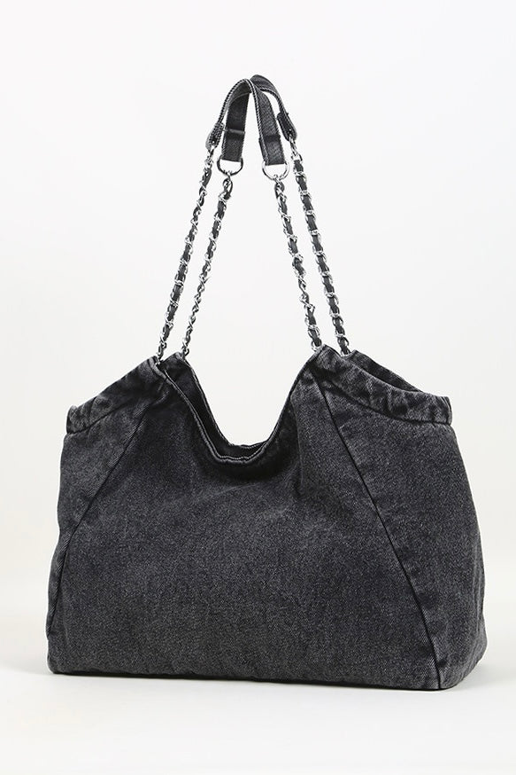 Washed Black Chain Shoulder Bag mry002255