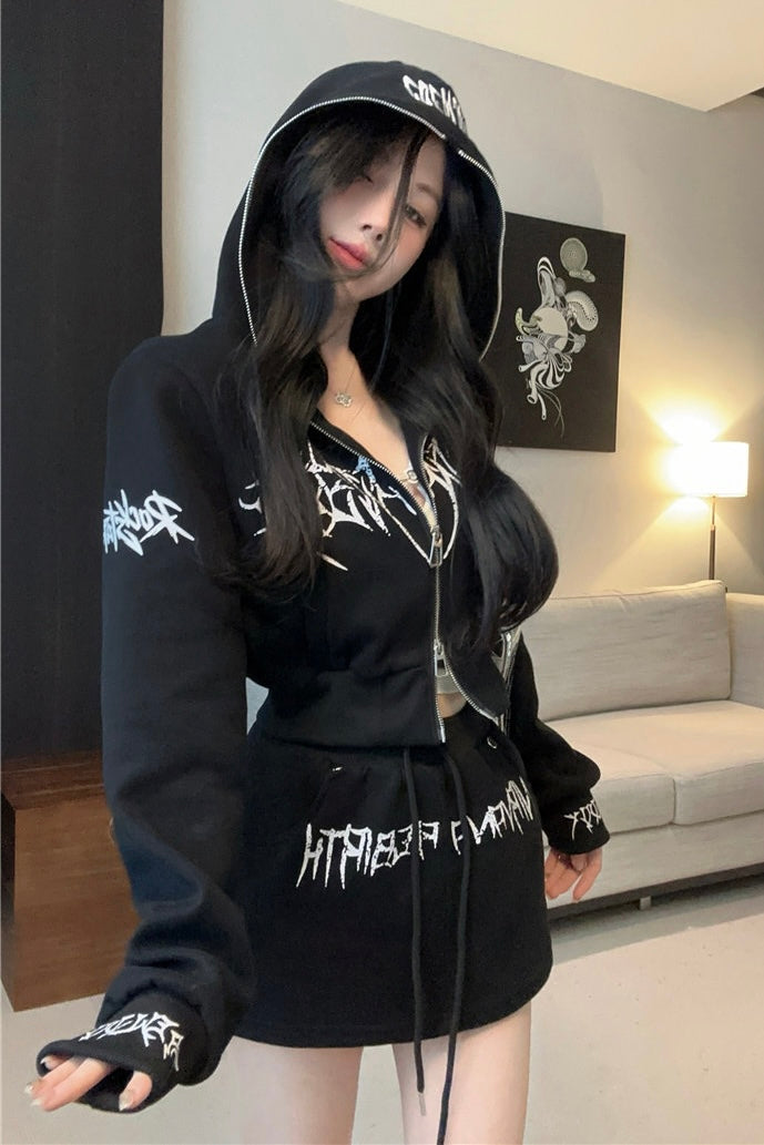 【Set-Up】Cropped Zip-Up Top & Skirt Set mry002183