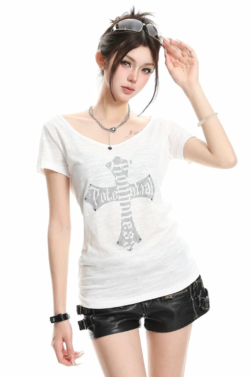 【トップス】クロスロゴTシャツ mry002376