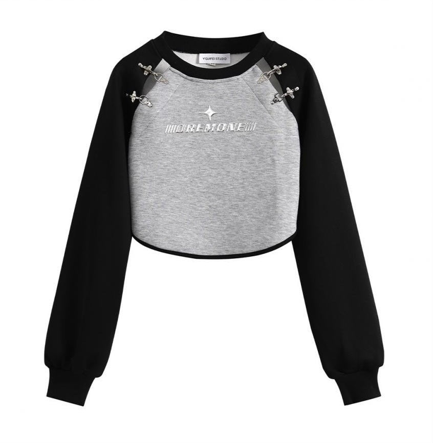 Metal Hook Contrast Cropped Sweatshirt mry001663