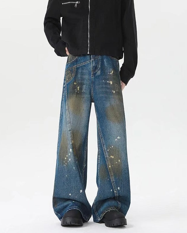 【COVER:FIT】 Vintage Paint-Stain Wide Denim Pants mry001863