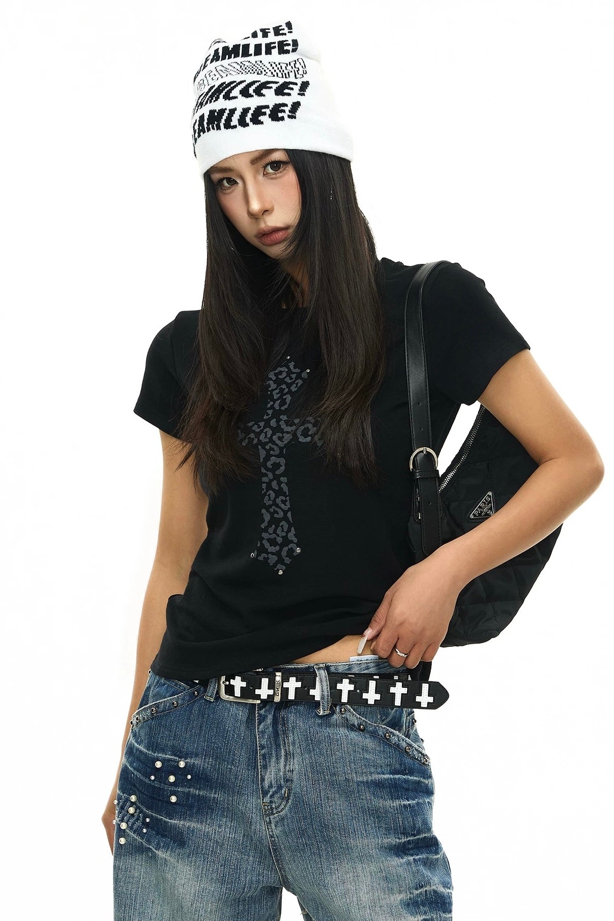 【トップス】レオパードクロスグラフィックTシャツ mry002366