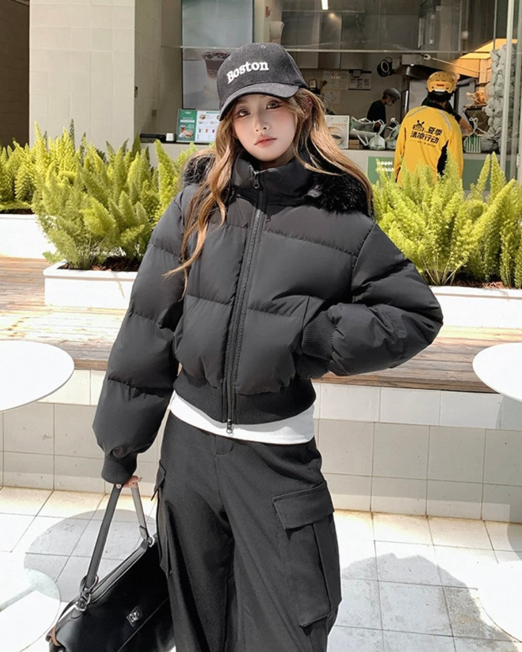 【爆安】Short Puffer Food Fur Jacket mry001966