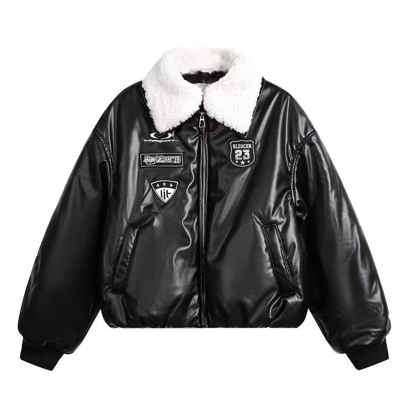 Varsity Patch Faux-Leather Bomber Jacket mry001968