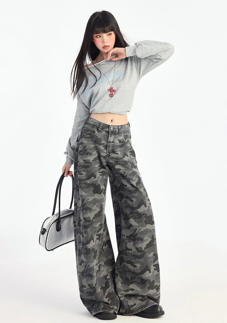 Camo Wide-Leg Denim Pants mry001745
