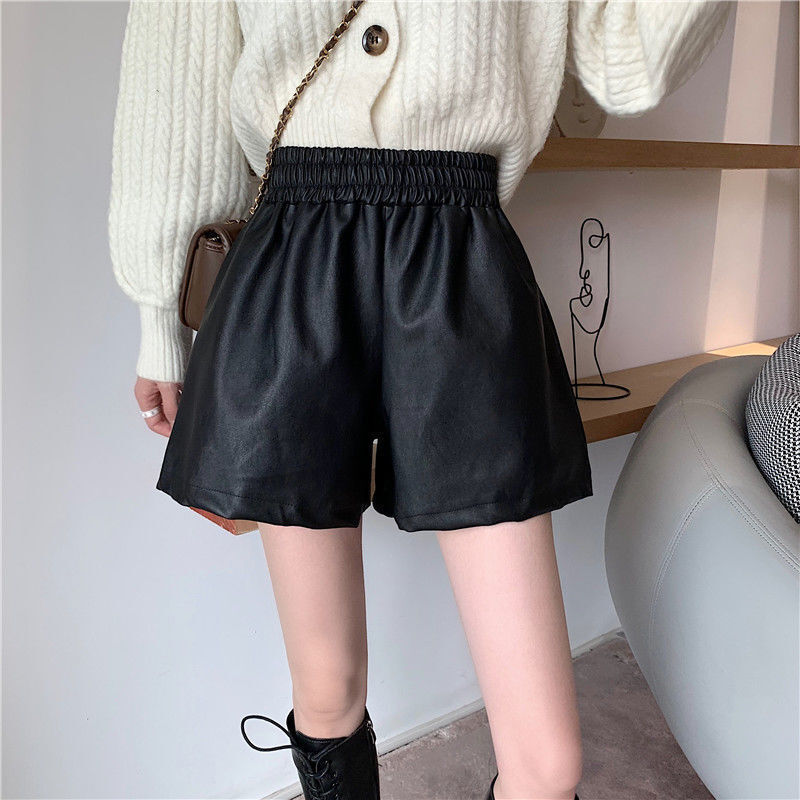 フェイクレザー　ハイウエスト　ショートパンツ　mry000026