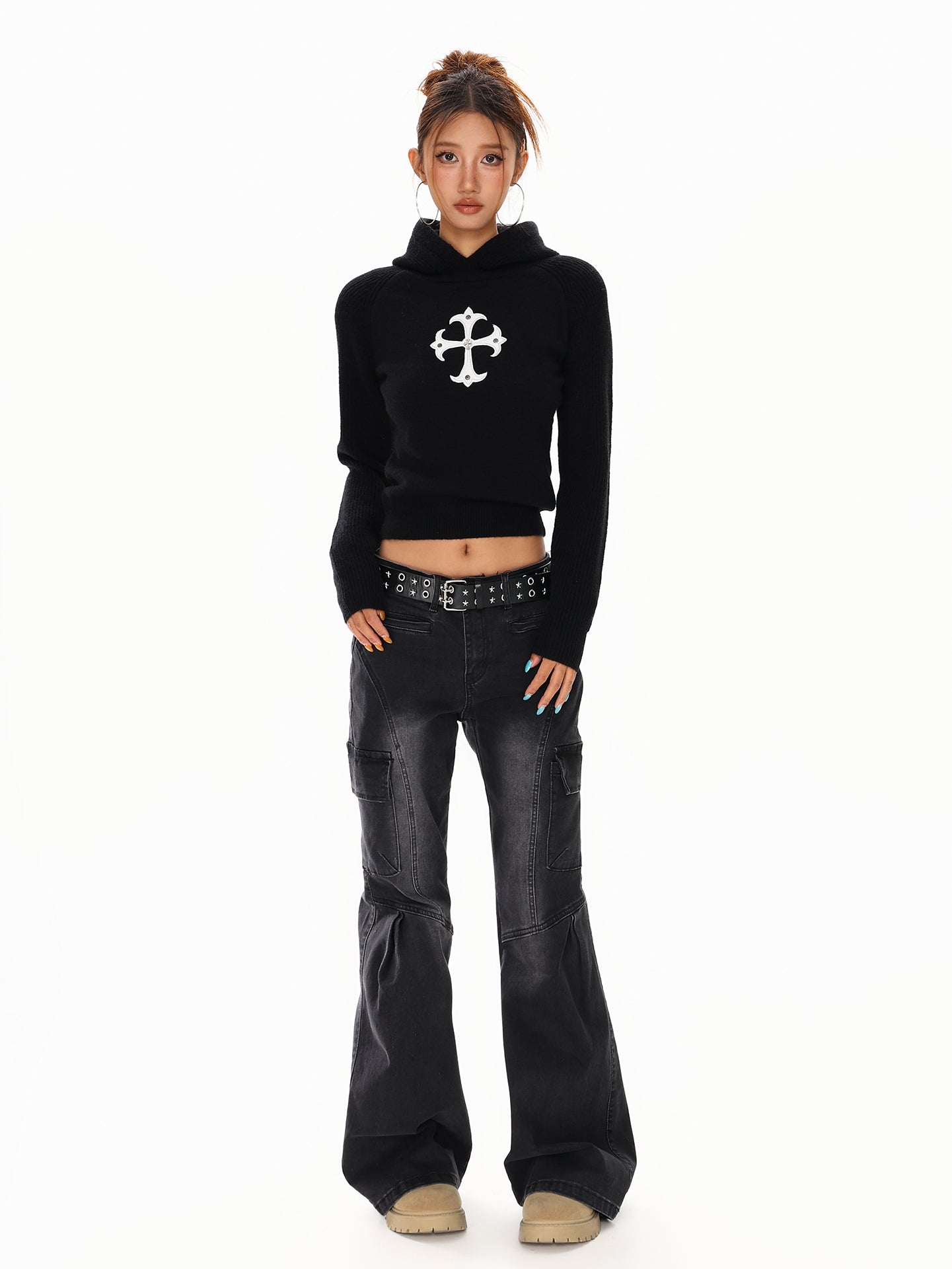 【評価★4.8以上／Tops】Cross Slim Fit Knit Hoodie mry001911