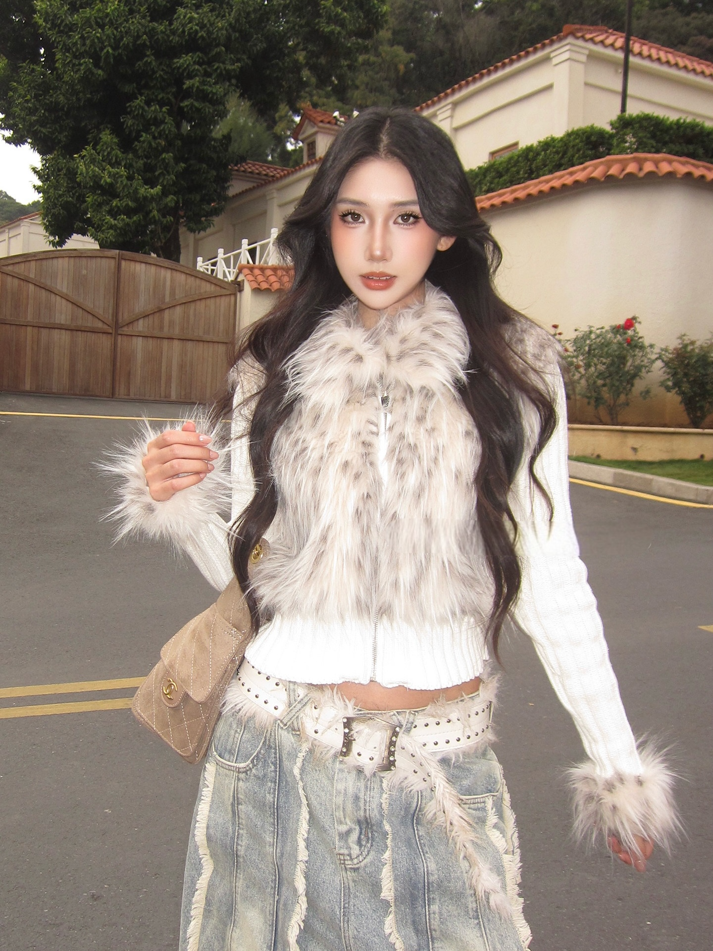 Faux Fur Panel Knit Jacket mry002108