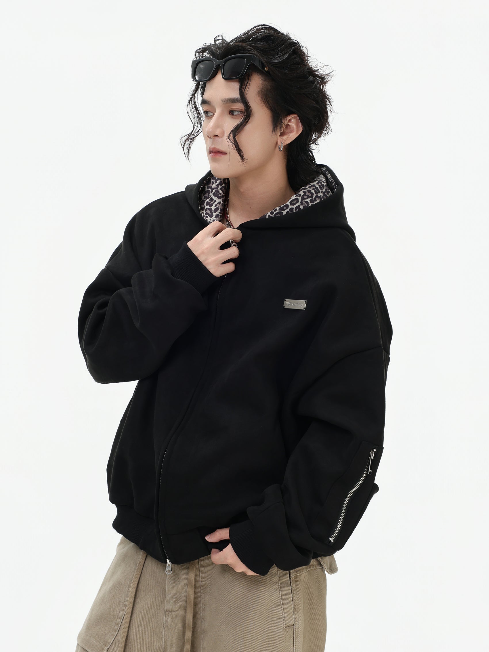【評価★4.8以上／高品質】Leopard Lined Oversized Zip Hoodie Jacket mry001903