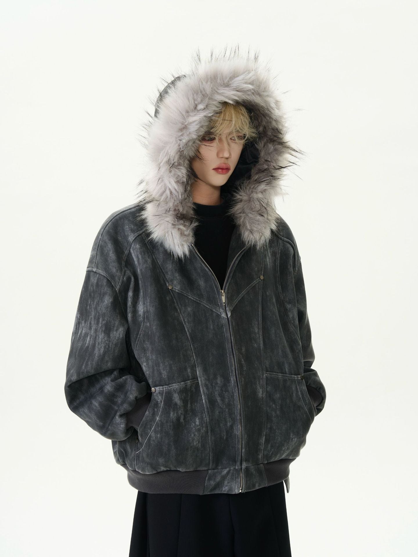 【特別価格/Outer】2color Unisex Edge Line Design Boa Jacket mry001615