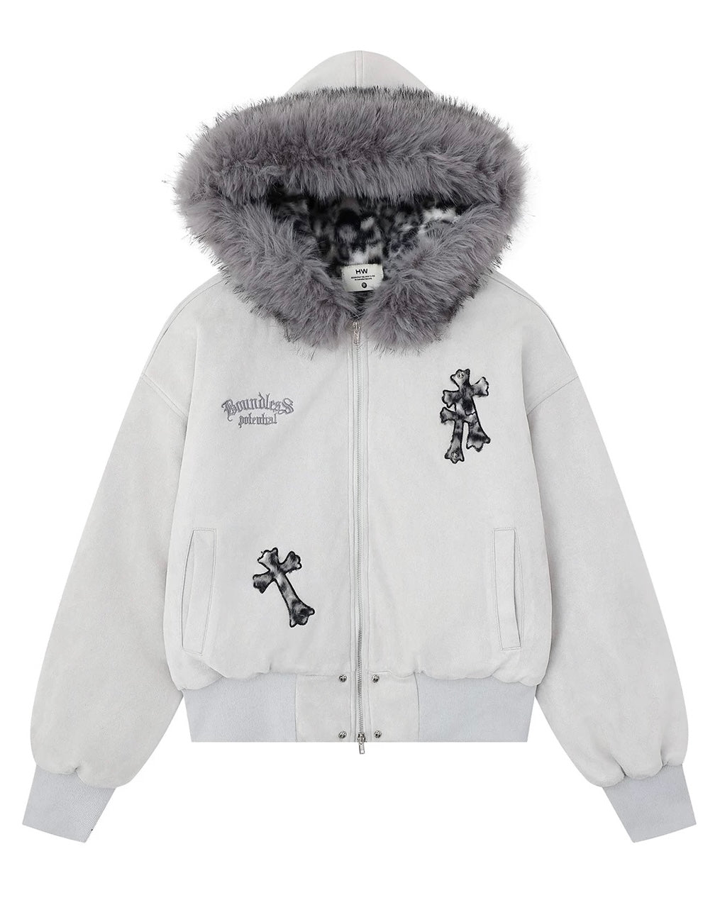 Leopard Lined Fur Hood Jacket mry002068
