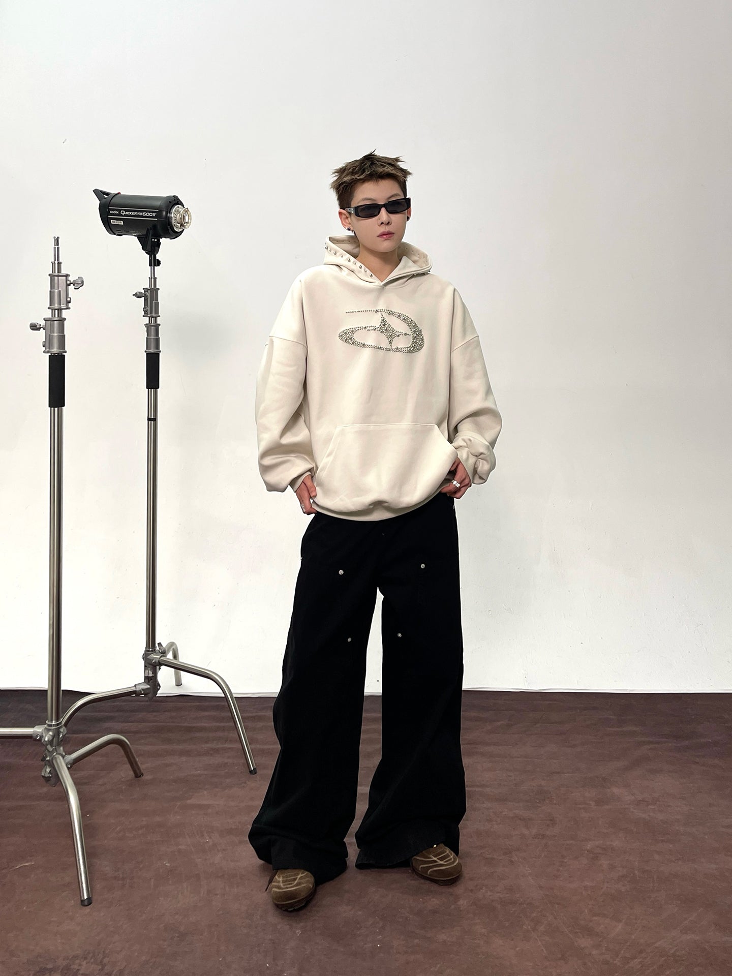 【評価★4.8以上／高品質】Rhinestone Logo Oversized Hoodie mry001901