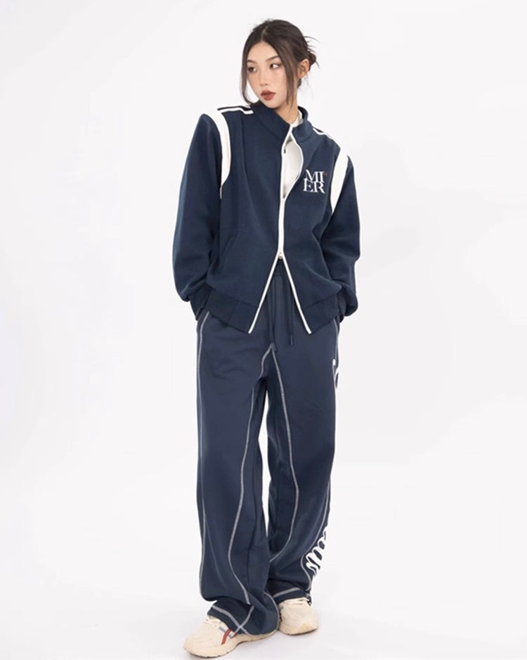 【Set-Up】Street Sport Track Set – Zip Up Jacket & Logo Wide Pants mry001891