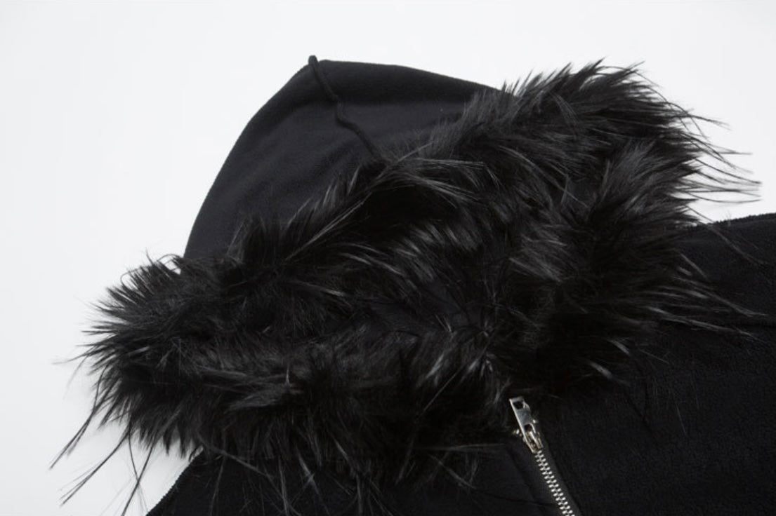 【リピート続出⚡️／2color】Faux Fur Trim Fleece Zip Jacket mry001936