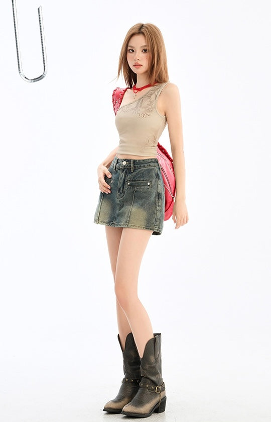 Grunge Fade Denim Short Skort mry001750