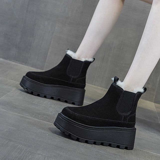 Cozy Fur Trim Elevated Chelsea Boots mry001965