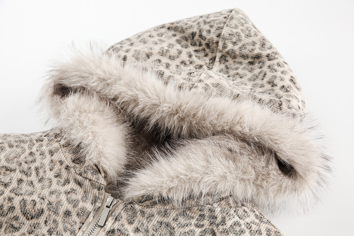 Leopard Faux Fur Hooded Jacket mry002065