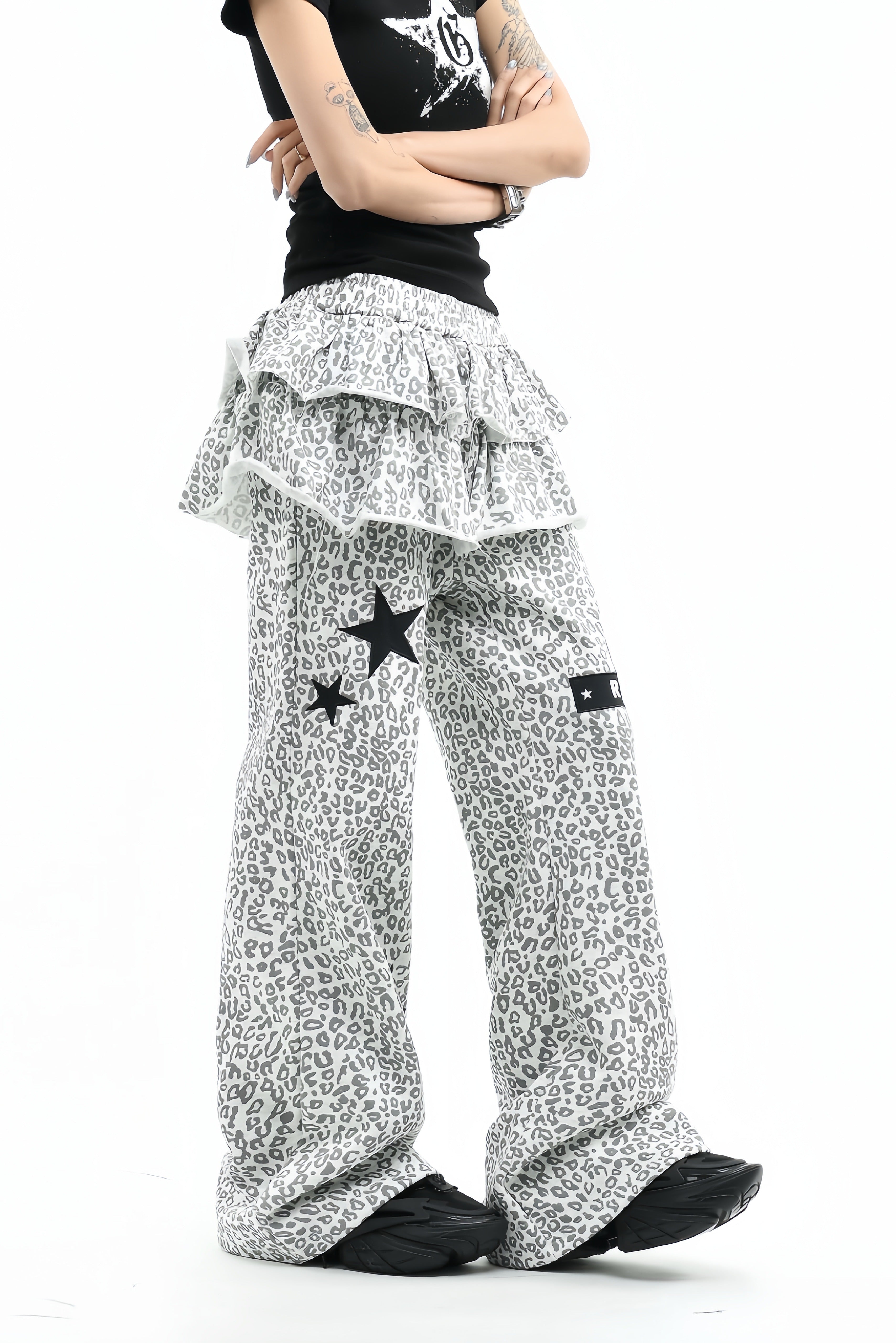 【ボトムス】レオパードフリルレイヤードパンツ mry002361