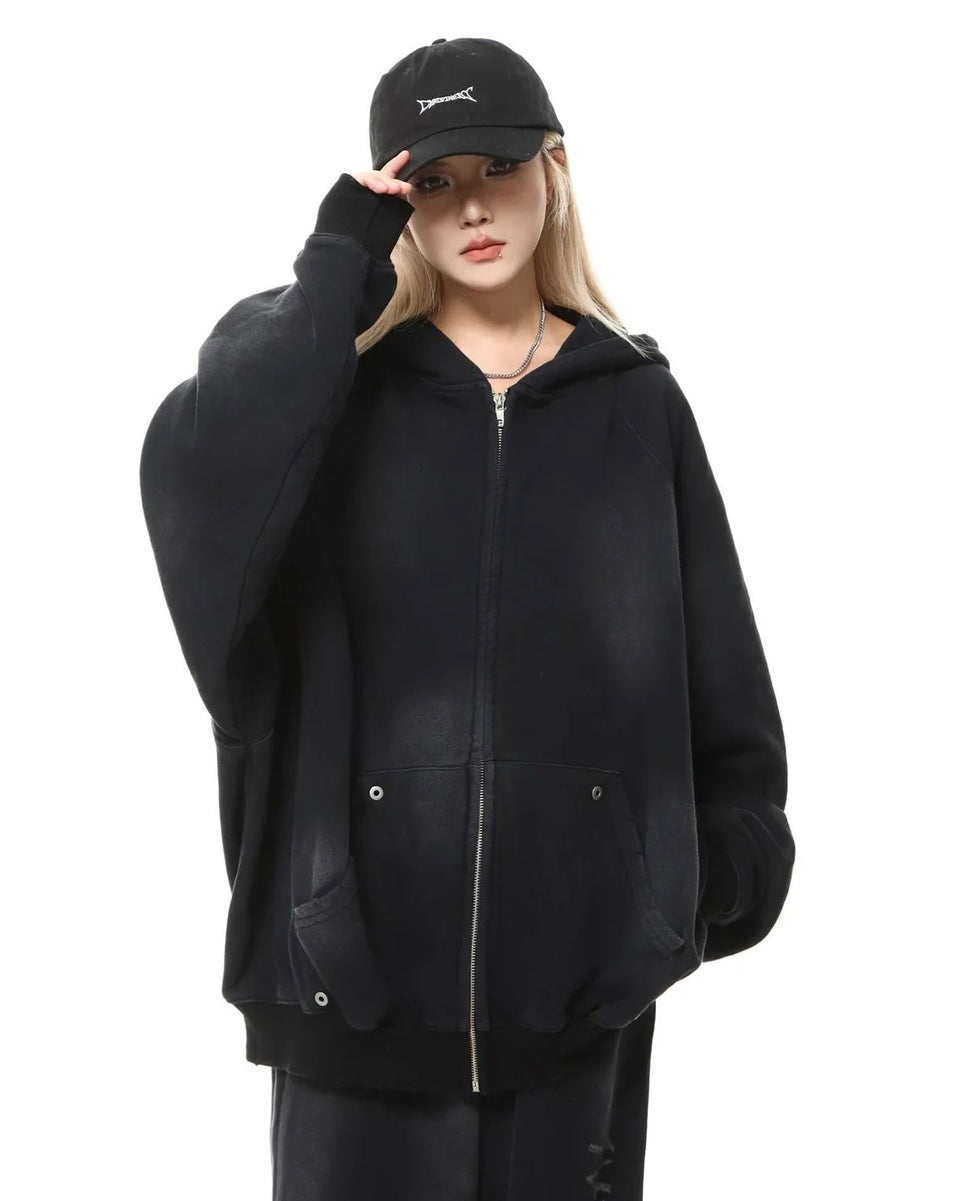 【評価★4.8以上／Tops】UNISEX DAMAGE DOLMAN ZIP HOODIE mry001907