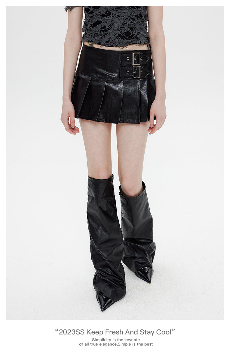 【2color】Buckle Pleats Mini Skirt mry001693