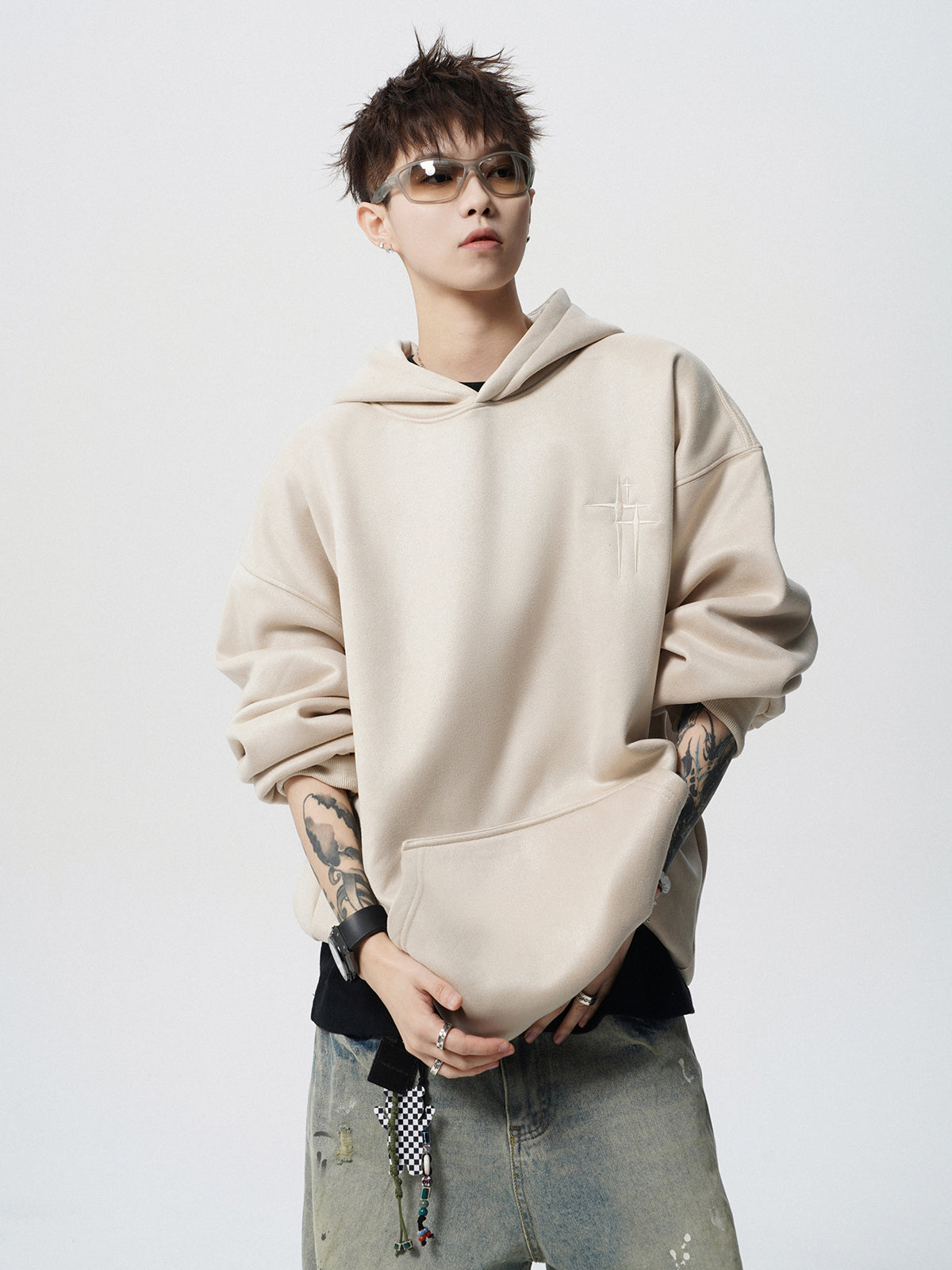 【評価★4.8以上／Tops】Minimal Cross Logo Oversized Hoodie mry001916