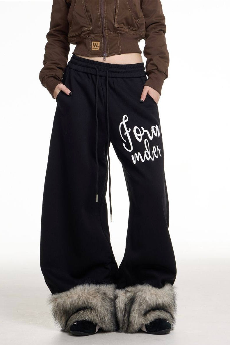 Fur Hem Wide Sweat Pants mry002152