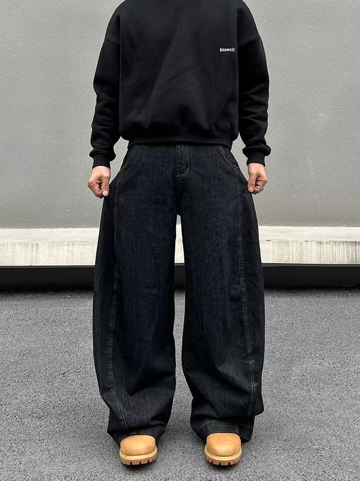 Black Wide-Leg Minimalist Denim Pants mry001632