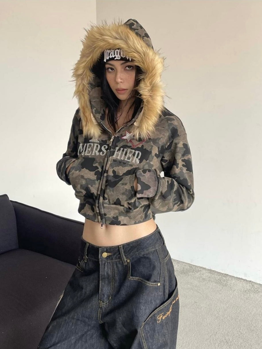 Camo Cozy Fur Jacket mry001638