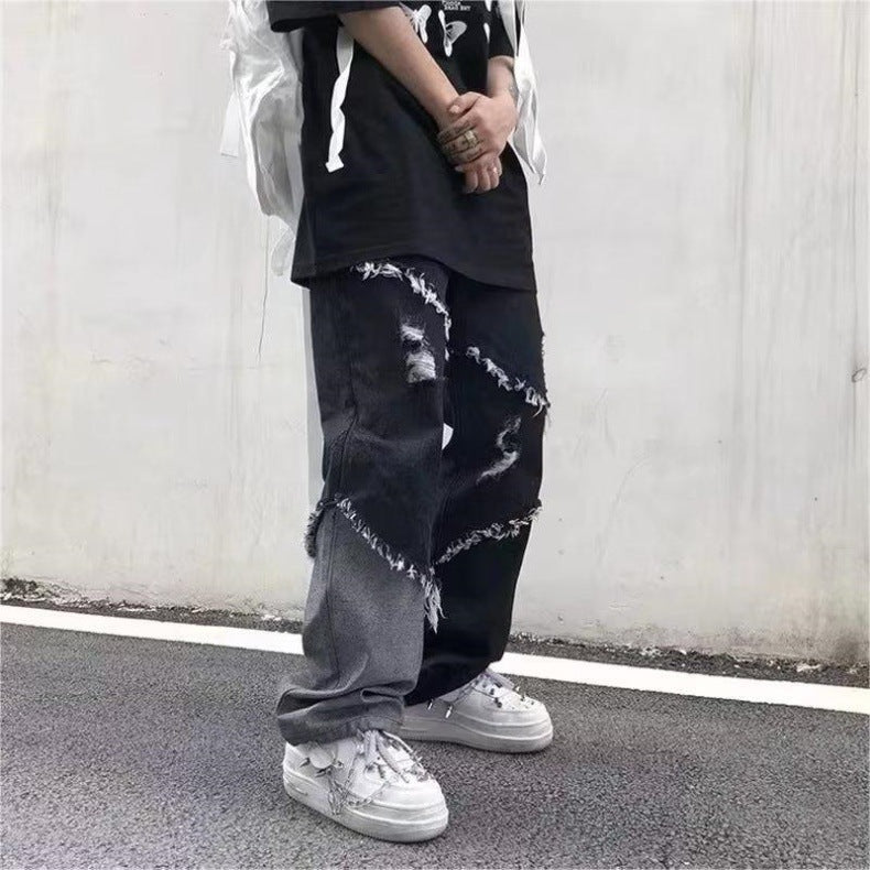 【Unisex】 Distressed Vintage Wide Denim Pants  mry001313