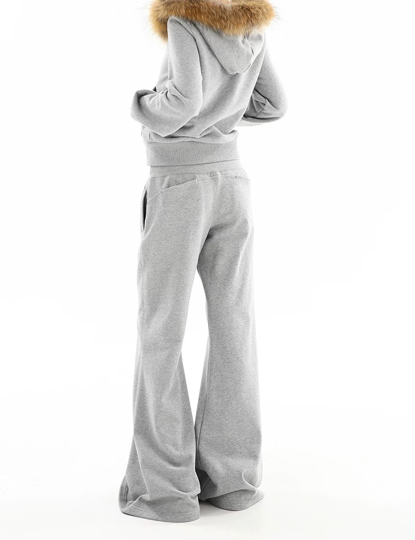 【Set-Up】Fur Hood Zip-Up & Wide-Leg Sweatpants Set-Up mry001892