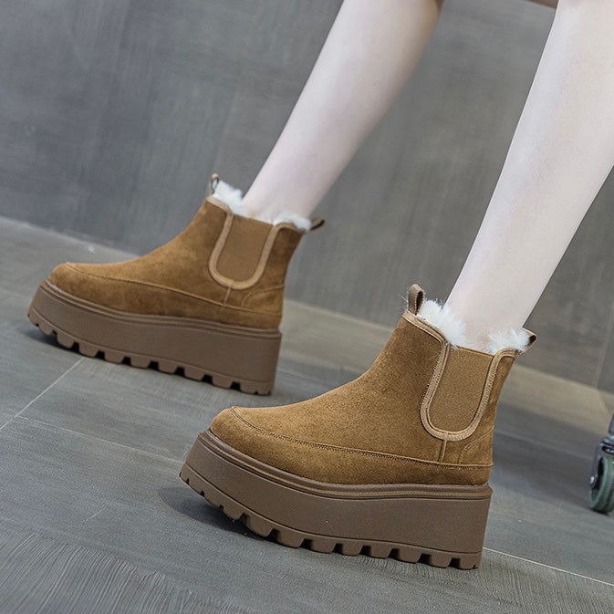 Cozy Fur Trim Elevated Chelsea Boots mry001965