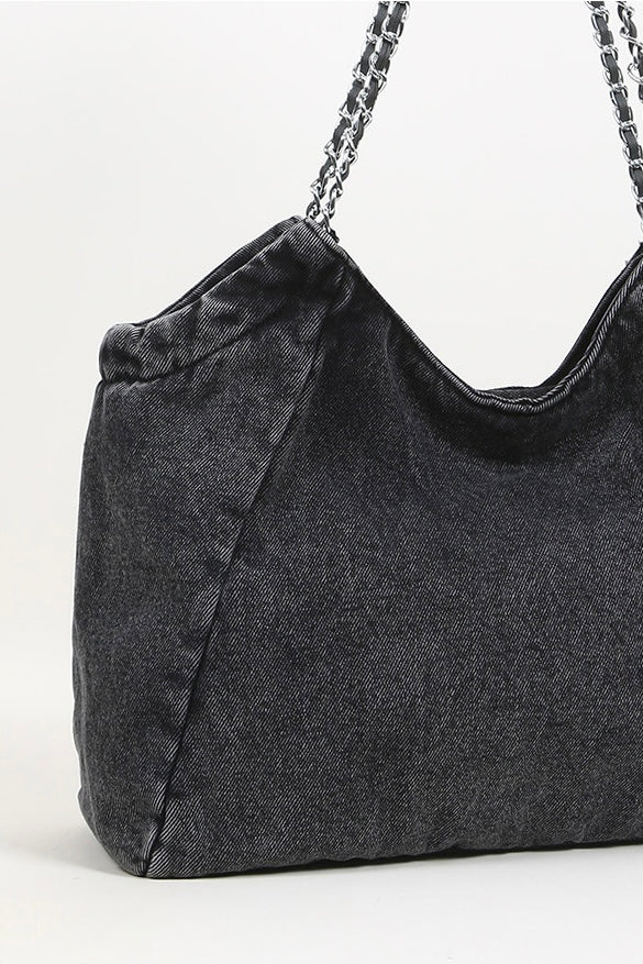Washed Black Chain Shoulder Bag mry002255
