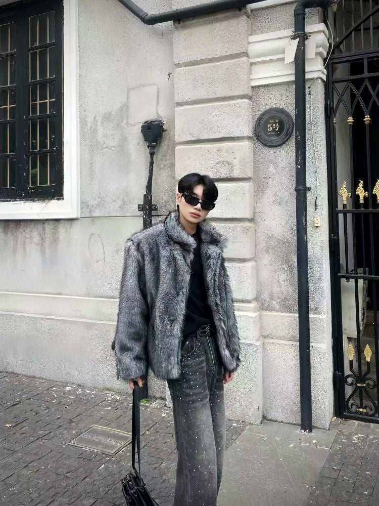 Ash/Gray Brown Mixed Faux Fur Jacket mry001983