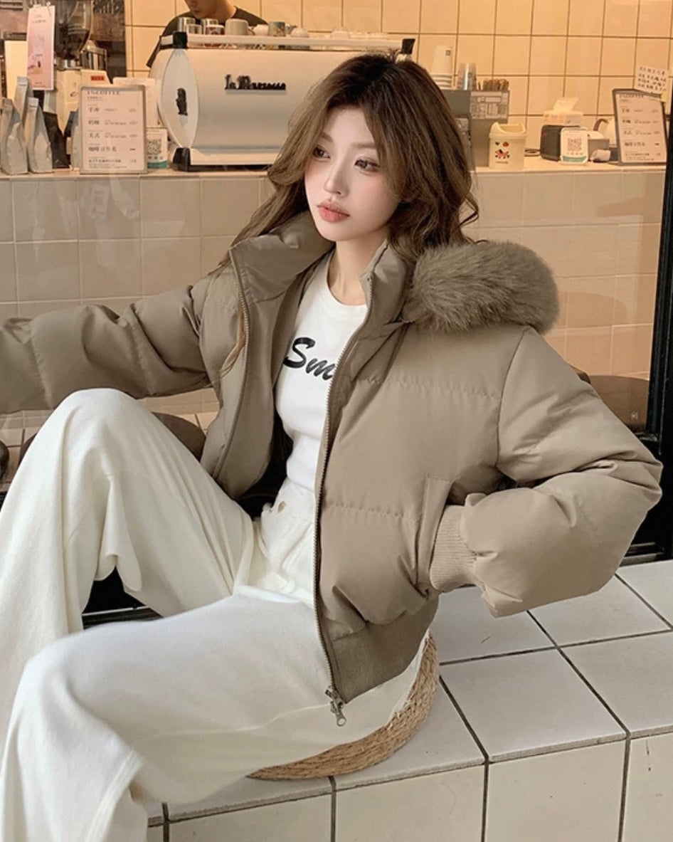 【爆安】Short Puffer Food Fur Jacket mry001966