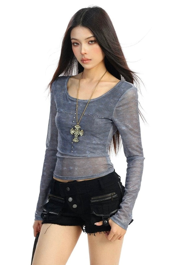 Sheer Layered Long Sleeve Top mry002240